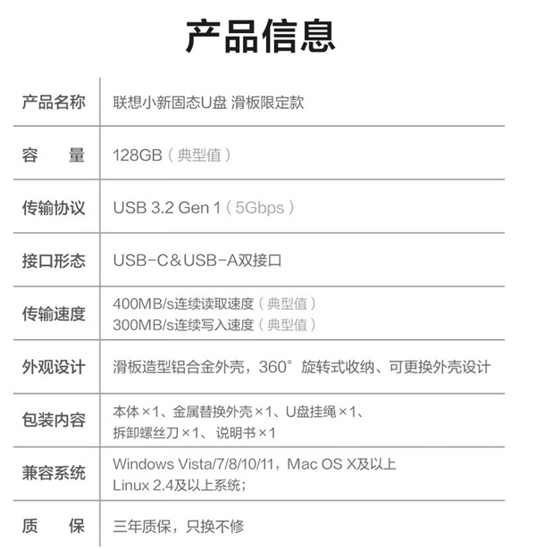 149元 联想固态U盘发布：A C双接口 读取400MB/s