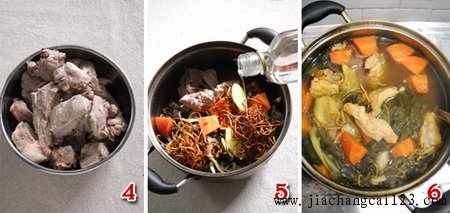 虫草花排骨菜干汤步骤4-6