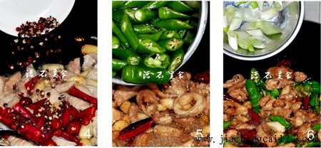 青椒干煸肥肠步骤4-6